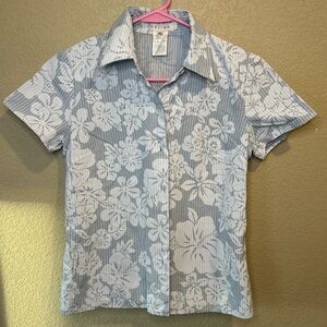 Vintage Celine Paris Floral Striped Button Up Shirt Size 38 XS